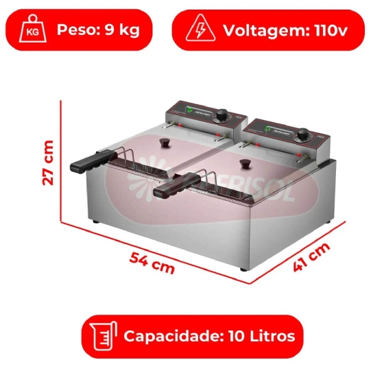 Fritadeira Elétrica 2 Cubas Óleo 10 litros FRCE 10 110v Metalcubas
