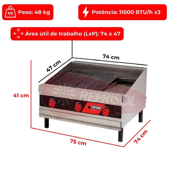 Char Broiler Profissional à Gás 75 cm CCP3 Croydon