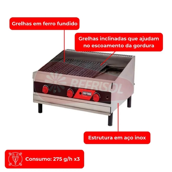 Char Broiler Profissional à Gás 75 cm CCP3 Croydon