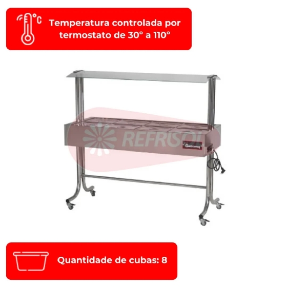 Buffet Térmico Aquecido BTE 08 Bandejas ST 220v Inox Gastromaq