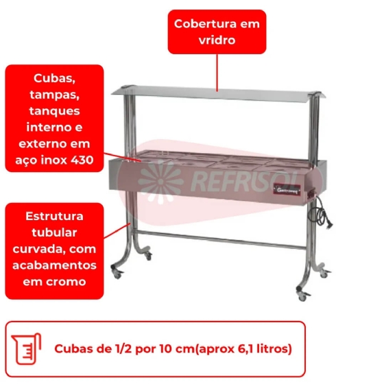 Buffet Térmico Aquecido BTE 08 Bandejas ST 220v Inox Gastromaq