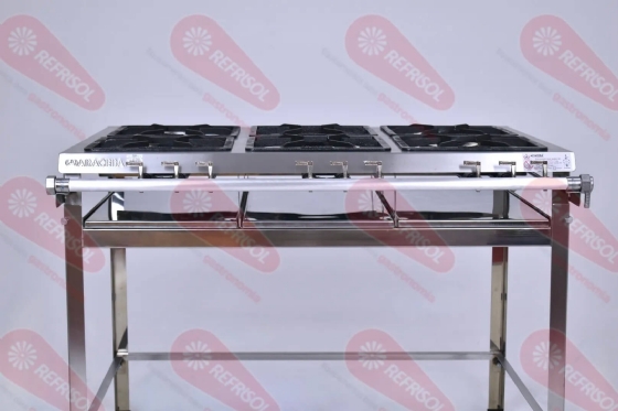 Fogão Industrial 6 Bocas 3 Simples 3 Duplas Aço Inox ACFI-6356 Baixa Pressão Araceba
