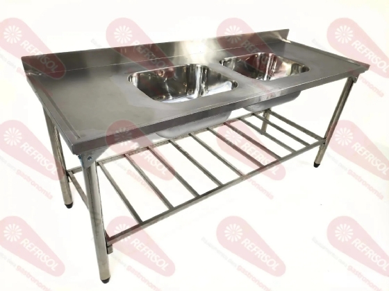Mesa Pia 190 x 70 com 2 Cubas Total Inox 430 Innal