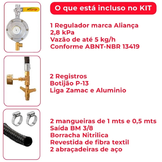 Kit Regulador Válvula de Gás 5 kg Baixa Pressão Maqenge