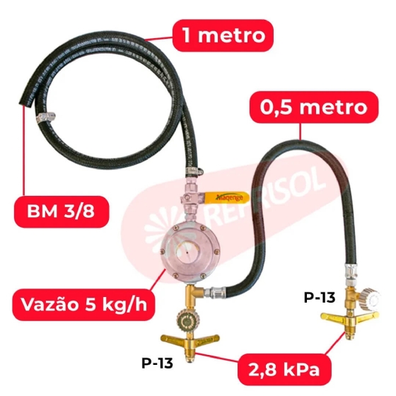Kit Regulador Válvula de Gás 5 kg Baixa Pressão Maqenge