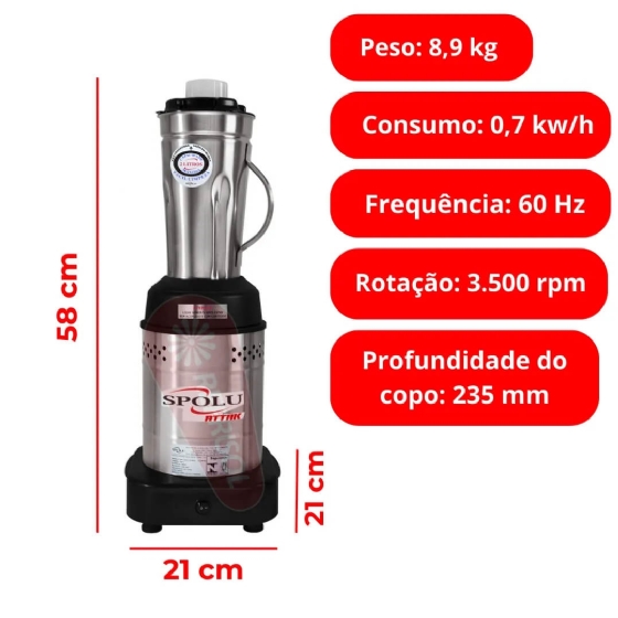 Liquidificador Industrial 2 Litros Baixa Rotação Attak Bivolt Spolu