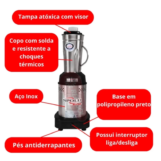 Liquidificador Industrial 2 Litros Baixa Rotação Attak Bivolt Spolu