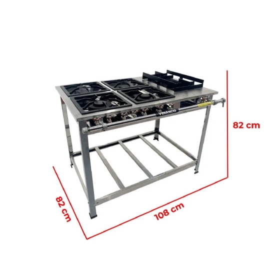 Fogão Industrial 5 Bocas 2 Duplas 2 Simples 1 Alto Rendimento Extra Inox Venâncio
