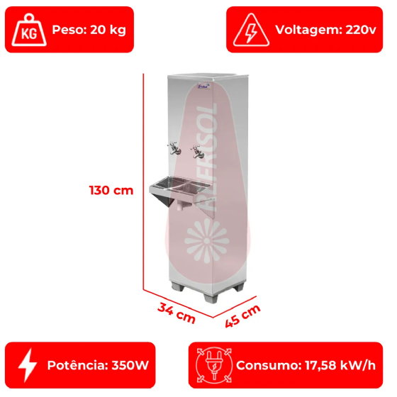 Bebedouro Industrial de Coluna 2 Geladas Inox 25 Litros 220v Frisbel