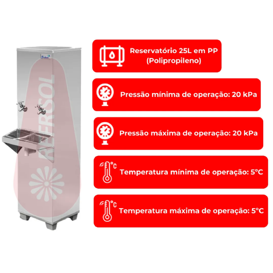 Bebedouro Industrial de Coluna 1 Gelada 1 Natural Inox 25 Litros 110v Frisbel