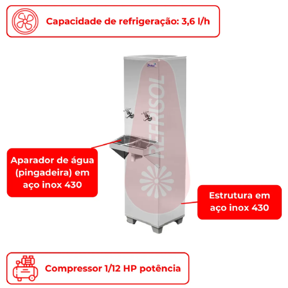 Bebedouro Industrial de Coluna 1 Gelada 1 Natural Inox 25 Litros 110v Frisbel