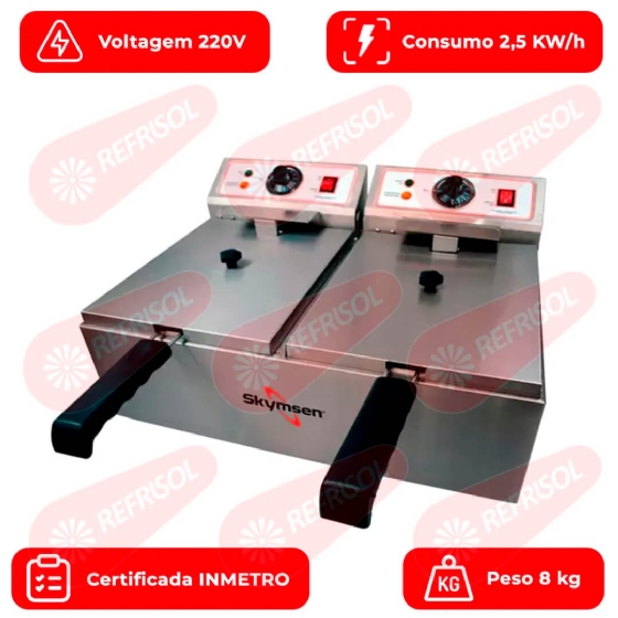 Fritadeira Elétrica 2 Cubas de 5 Litros FED-20-N Inox 110v Skymsen