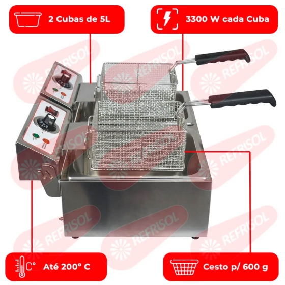 Fritadeira Elétrica 2 Cubas de 5 Litros FED-20-N Inox 110v Skymsen