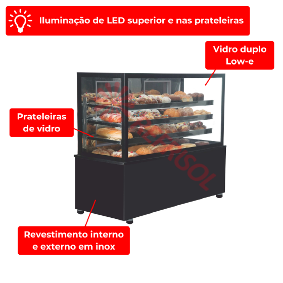 Vitrine Expositora Seca 1,50 m Linha Suprema 220v VF-103 S Frilux
