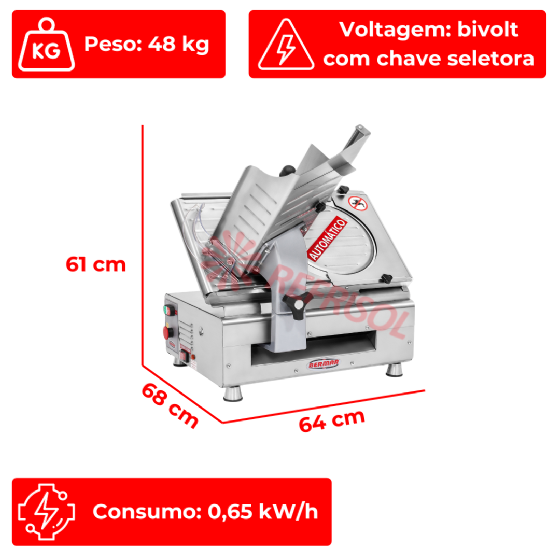 Cortador de Frios Automático 30 cm Inox BM 18 NR PF Bivolt Bermar