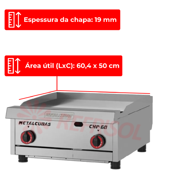 Chapa Premium a Gás Profissional CHP 60 Metalcubas