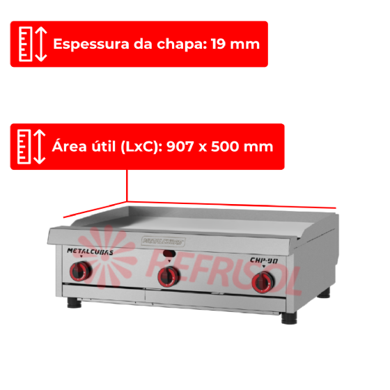 Chapa Premium a Gás Profissional CHP 90 Metalcubas