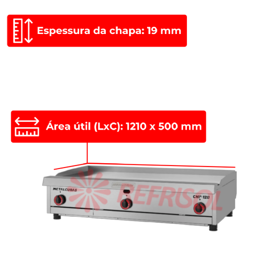 Chapa Premium a Gás Profissional CHP 120 Metalcubas