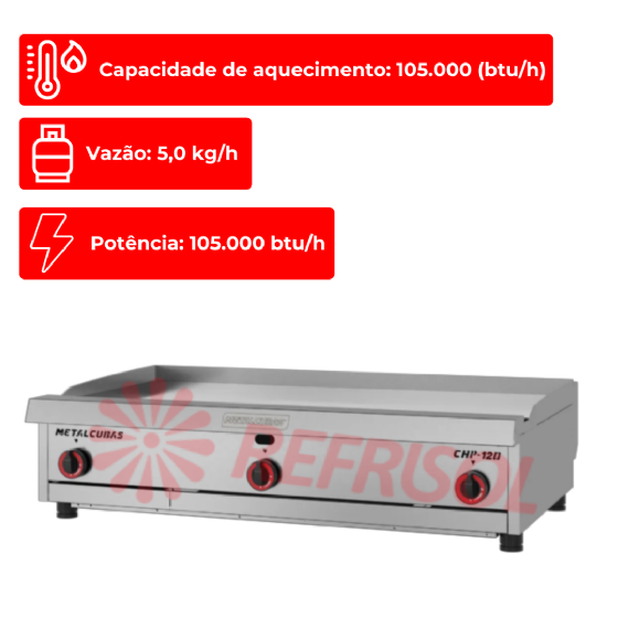 Chapa Premium a Gás Profissional CHP 120 Metalcubas