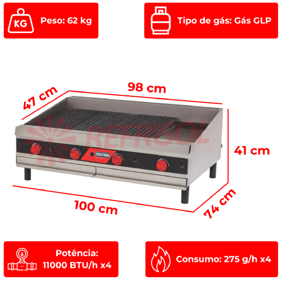 Char Broiler Profissional à Gás 100 cm CCP4 Croydon