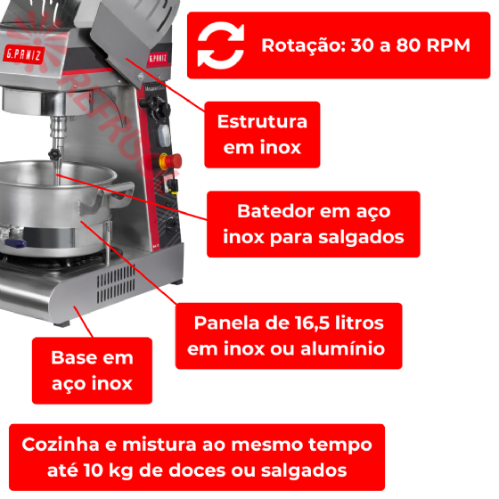 Misturador Aquecido Masseirella Panela Alumínio MA 10 220v G Paniz