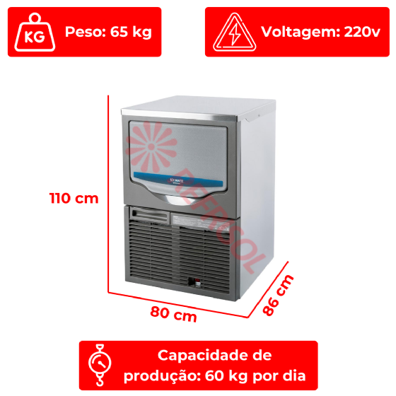 Máquina de Gelo Industrial em Cubos 60kg SRM 60A 220v Macom