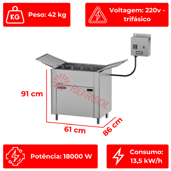 Fritadeira Elétrica 4 Cestos 75 Litros Zona Fria de Óleo FOEI 75 Trifásico 220v Metalcubas