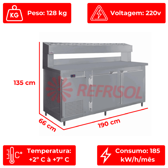 Balcão Refrigerado 190 cm Condimentadora 220v RF-041 Frilux