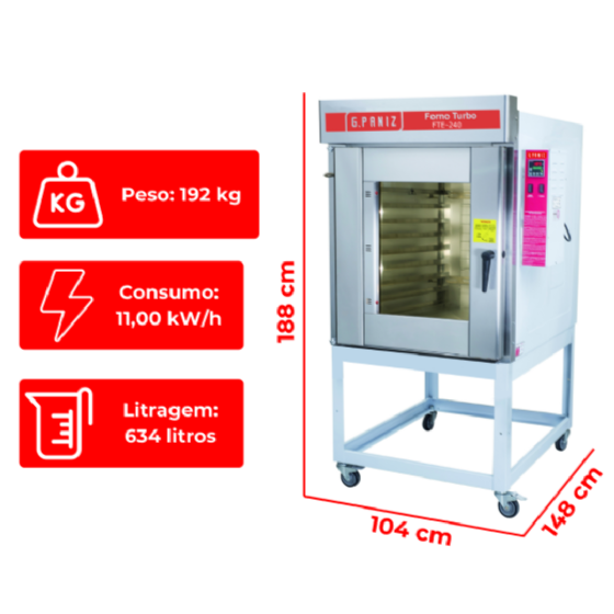 Forno Turbo 8 Esteiras Elétrico FTE 240 Monofásico 220v G Paniz