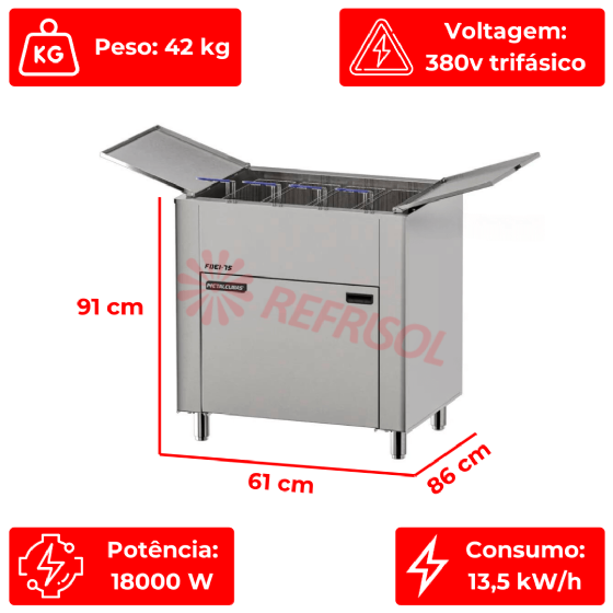 Fritadeira Elétrica 4 Cestos 75 Litros Zona Fria de Óleo FOEI 75 Trifásico 380v Metalcubas