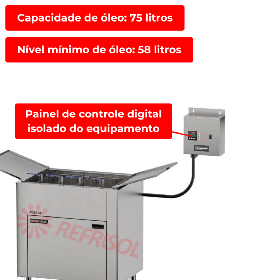 Fritadeira Elétrica 4 Cestos 75 Litros Zona Fria de Óleo FOEI 75 Trifásico 380v Metalcubas