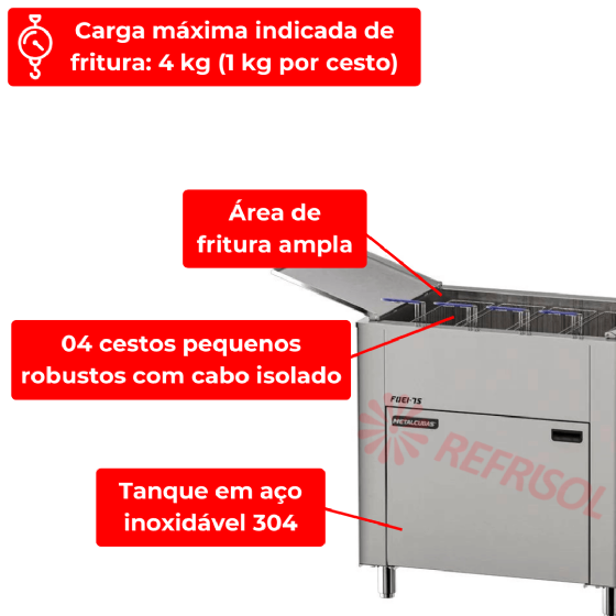 Fritadeira Elétrica 4 Cestos 75 Litros Zona Fria de Óleo FOEI 75 Trifásico 380v Metalcubas