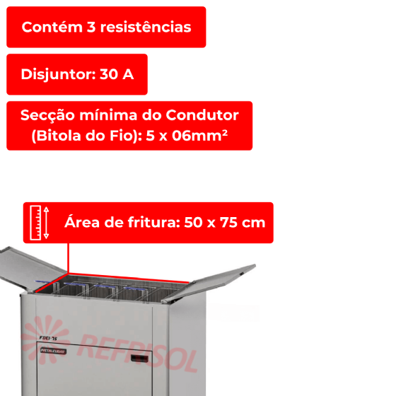 Fritadeira Elétrica 4 Cestos 75 Litros Zona Fria de Óleo FOEI 75 Trifásico 380v Metalcubas