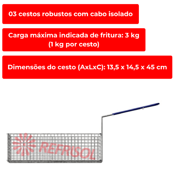 Fritadeira Elétrica 3 Cestos 60 Litros Zona Fria de Óleo FOEI 60 Trifásico 220v Metalcubas