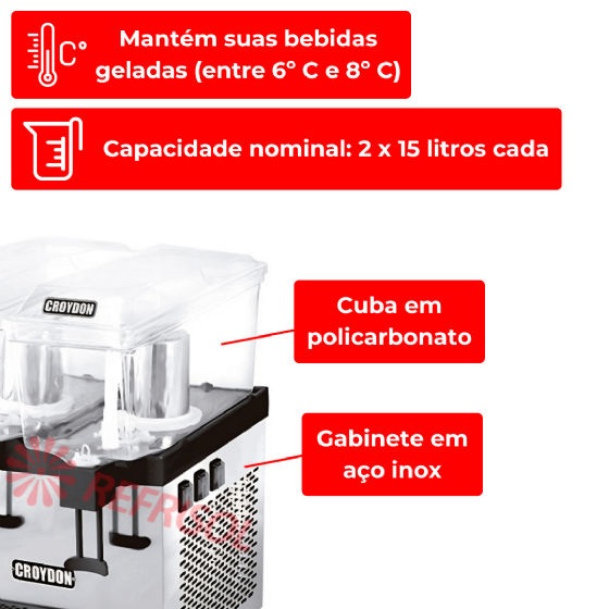 Refresqueira Slim Dupla Jato 30 Litros RSDJ Inox 220v Croydon