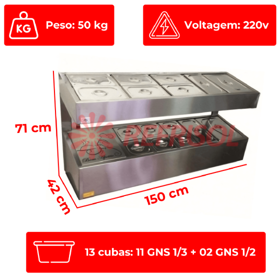 Pizzarola Refrigerada com 11 GNs 13 e 2 GNs 12 220v Ibet