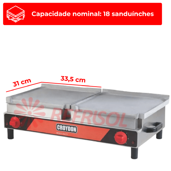 Chapa Sanduicheira Elétrica Média Dupla Lisa SADL 220v Croydon