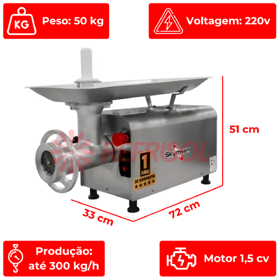 Picador Moedor de Carne Boca 22 PS 22 Inox 220v Skymsen
