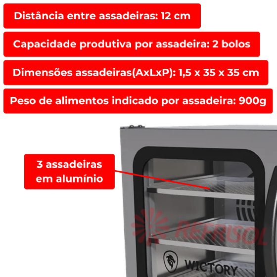 Forno Convector Digital Com Vapor 3 Esteiras WCVB-335D 220v Wictory