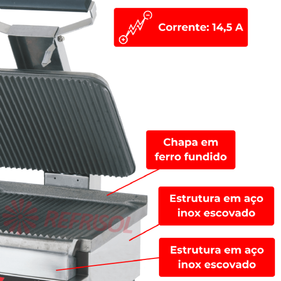 Chapa Sanduicheira Estriada Elétrica Ferro Fundido SFSE 220v Croydon