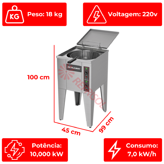 Fritadeira Elétrica Água e Óleo 35 Litros 10000 W FAO 1 CR 220v Metalcubas