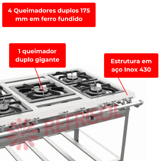 Fogão Industrial 5 Bocas Aço Inox ACFI-3005 Baixa Pressão Araceba