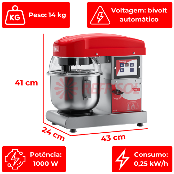 Batedeira Planetária Painel Digital 05 Litros BP 05 Bambina Total Inox Bivolt G Paniz