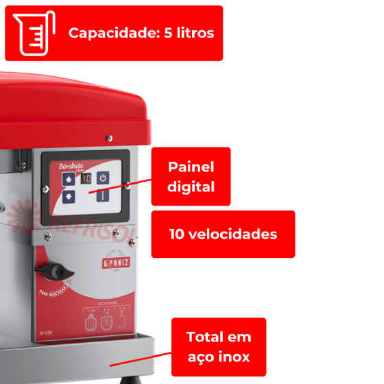Batedeira Planetária Painel Digital 05 Litros BP 05 Bambina Total Inox Bivolt G Paniz