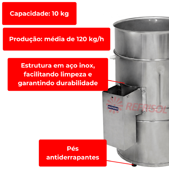 Descascador de Cebolas 10 kg DC 10 Inox 220v Metvisa