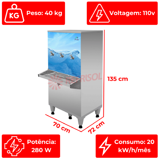 Bebedouro Industrial de Coluna 2 Geladas 1 Natural Inox 100 Litros Adesivado 110v Frisbel