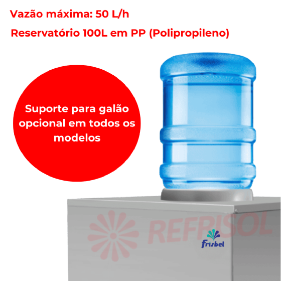 Bebedouro Industrial de Coluna 2 Geladas 1 Natural Inox 100 Litros Adesivado 110v Frisbel