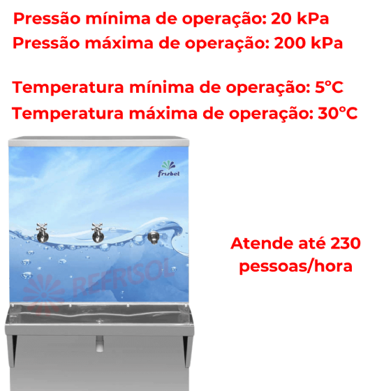 Bebedouro Industrial de Coluna 2 Torneiras 1 Jato Inox 100 Litros Adesivado 220v Frisbel