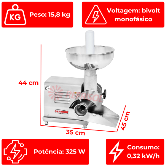 Despolpador Para Leite de Coco BM 101 NR Inox Bivolt Bermar