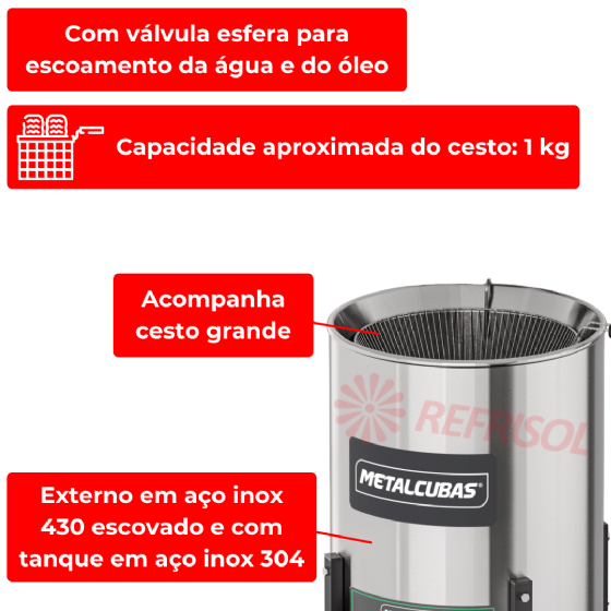 Fritadeira Elétrica 25 Litros Zona Fria Óleo 8000W TFOE 25 CG 220v Metalcubas